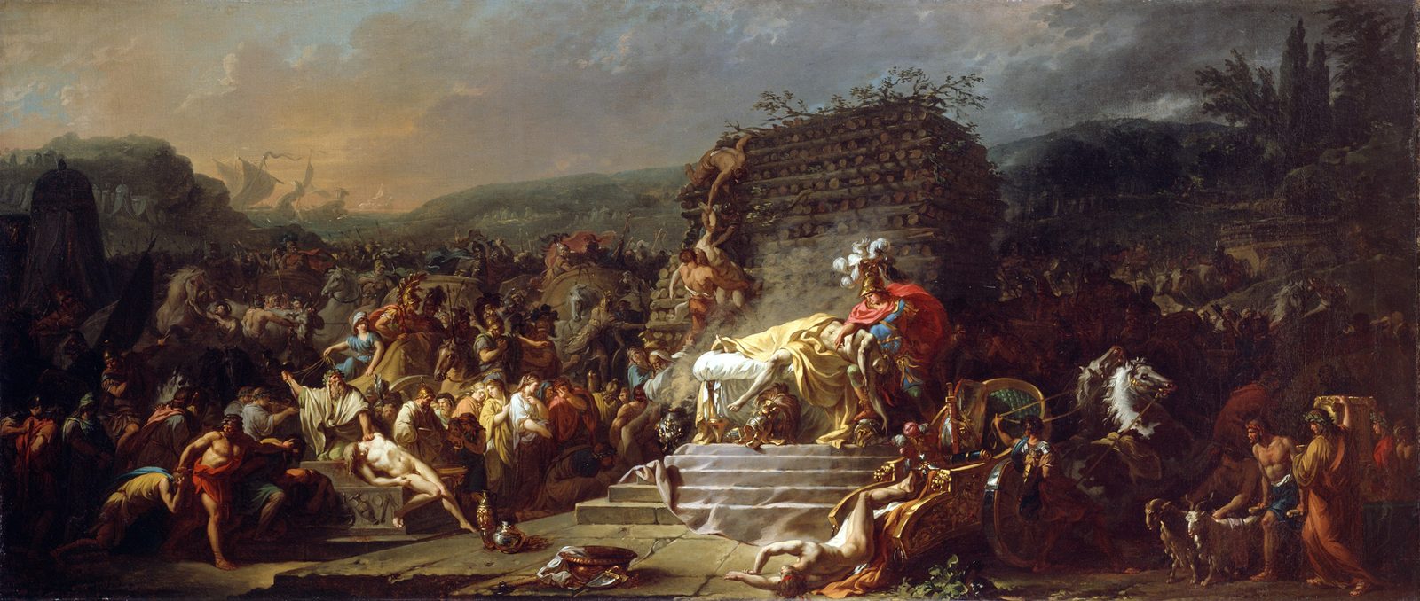 The Funeral of Patroclus, an oil painting by Jacques-Louis David, 1778, depicting the funeral pyre and mourners from Iliad Book 23.