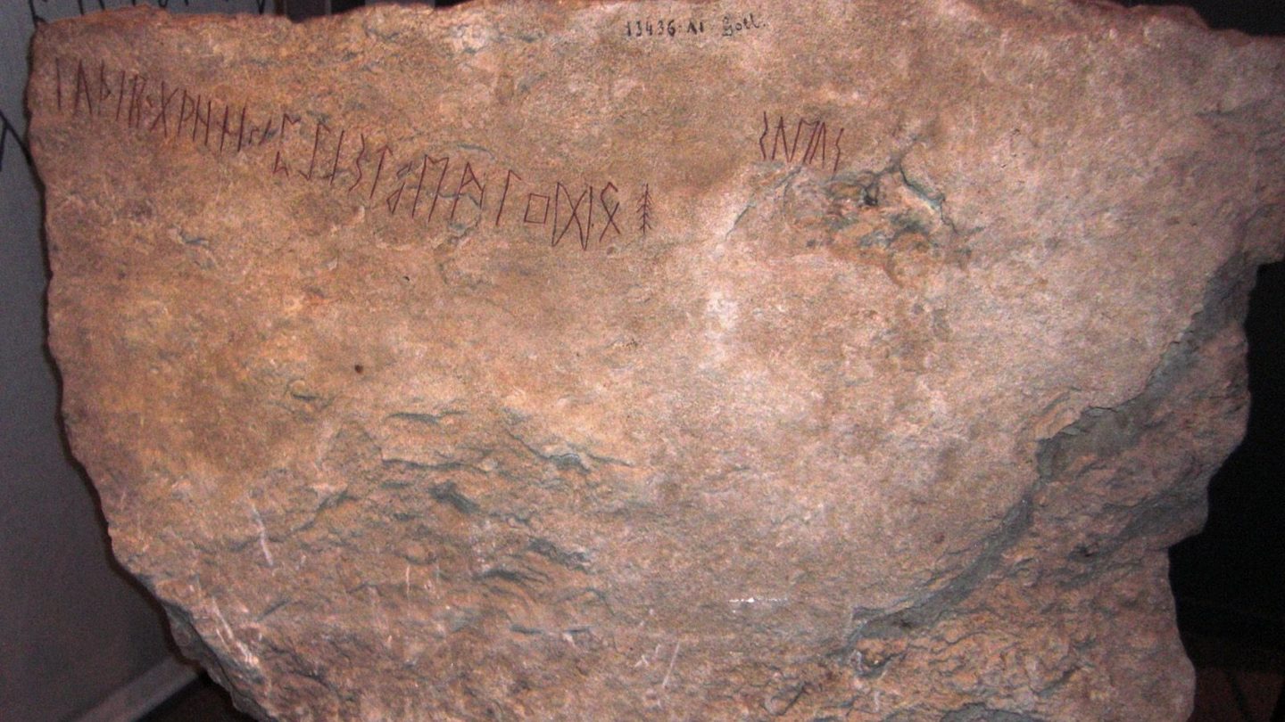 The Kylver Stone, a limestone slab from Gotland, Sweden dated to around 400 CE, engraved with the earliest known complete sequential listing of the Elder Futhark's 24 runes.