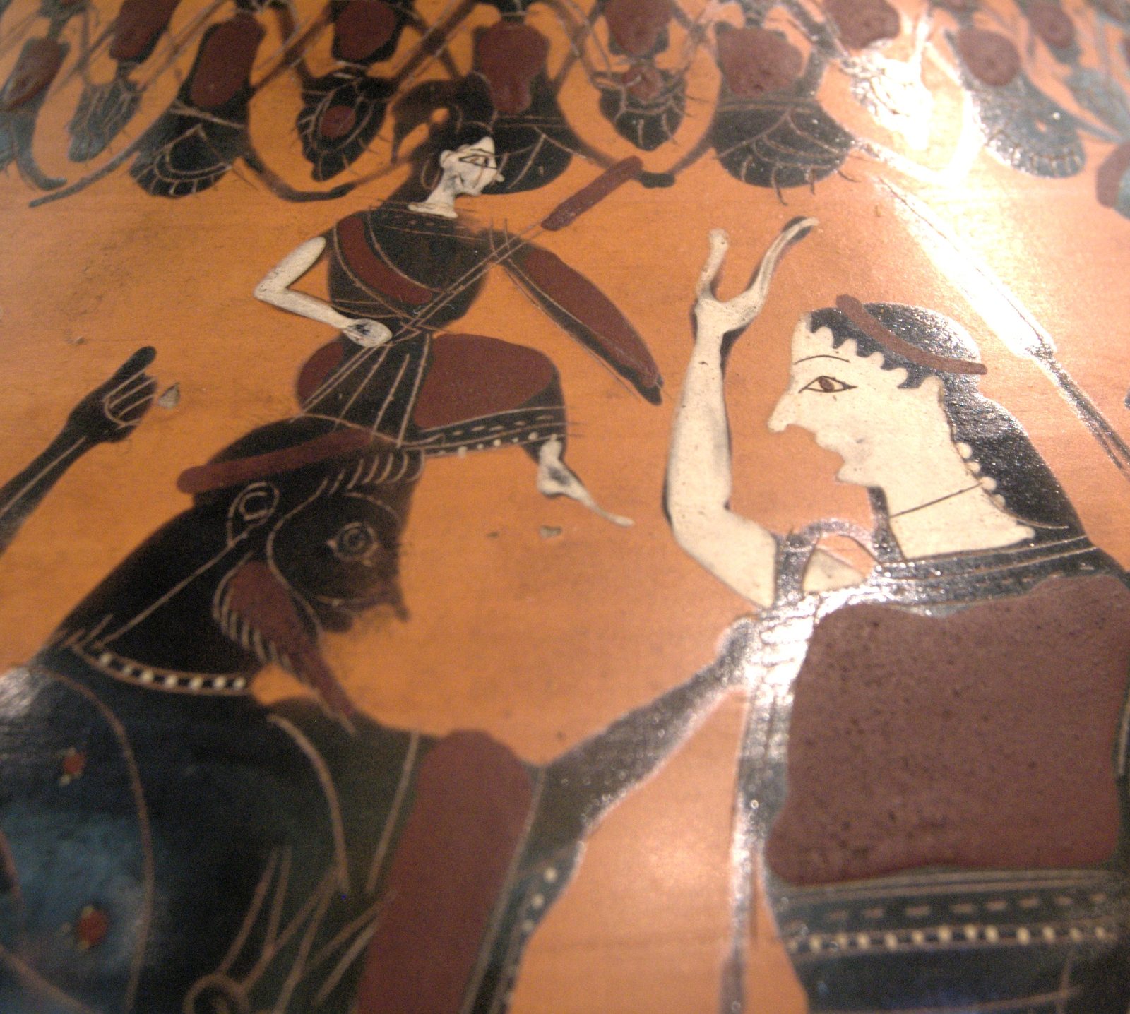 Black-figure amphora, 550-525 BC, showing Athena emerging fully armed from the head of Zeus, who is flanked by other gods reacting to the scene.