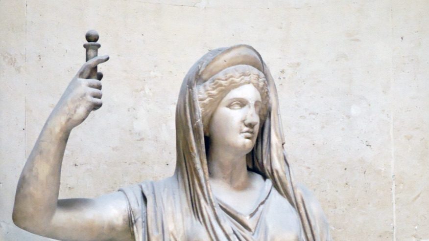 The Campana Hera, a 2nd-century AD Roman imperial marble statue of Hera with a central hair parting and a diadem, in the collection of the Louvre.