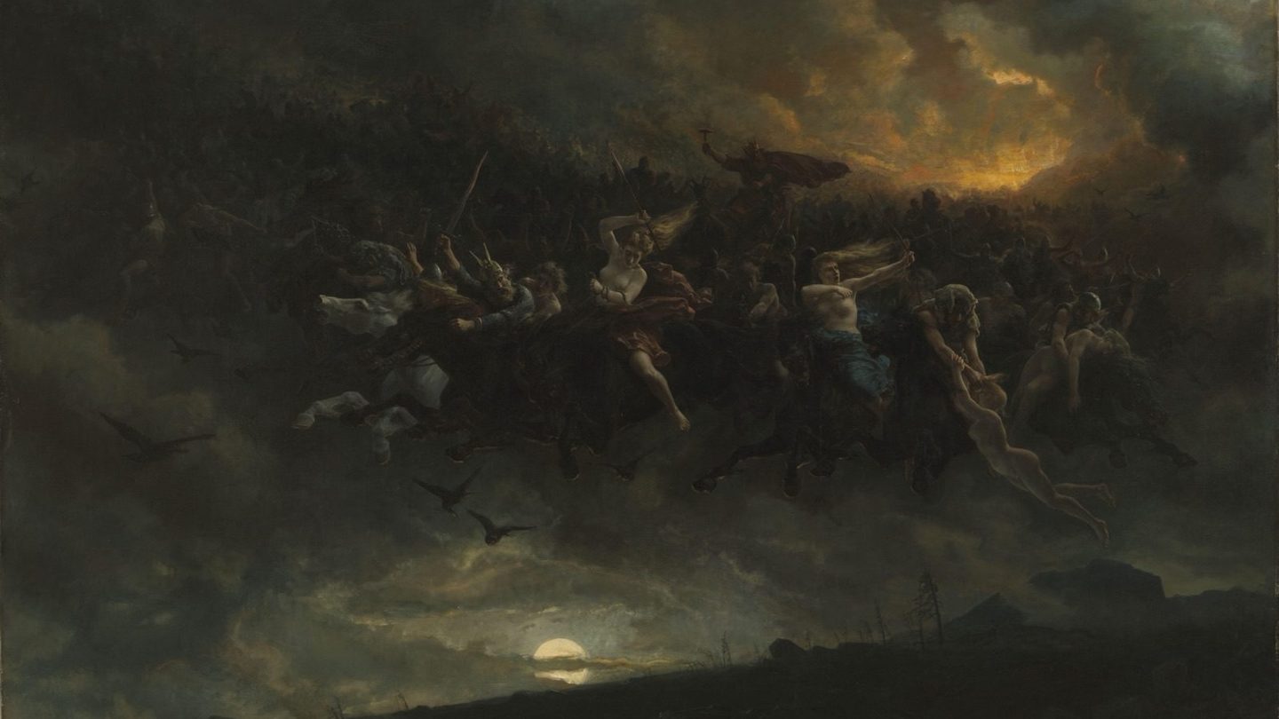 Peter Nicolai Arbo's 1872 painting The Wild Hunt of Odin, showing Odin leading a spectral cavalcade of riders across a stormy sky.