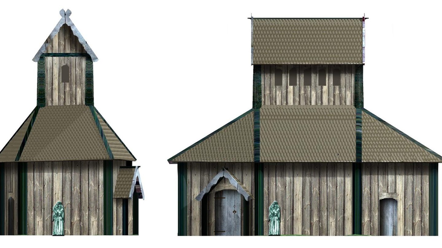 Modern miniature archaeological reconstruction of the pre-Christian heathen temple building at Uppåkra, Sweden, built by archaeologist Sven Rosborn for the Museum of Foteviken.